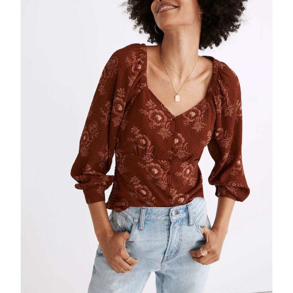 NWOT Madewell Preston Puff-Sleeve Top in Letterpress Floral XS